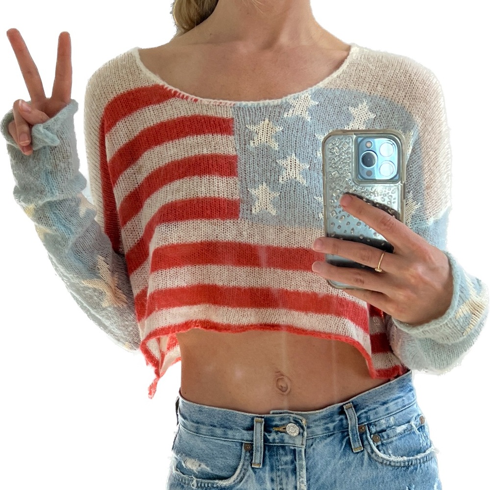Wildfox American Flag Crop Knit